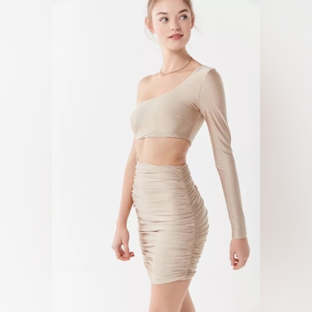 Tiger Mist Satin Beige One Shoulder Dress